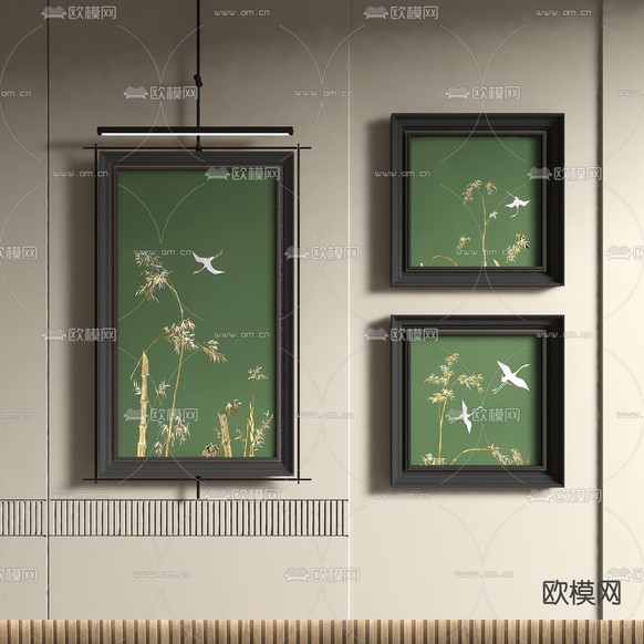 新中式装饰画 植物画3d模型下载