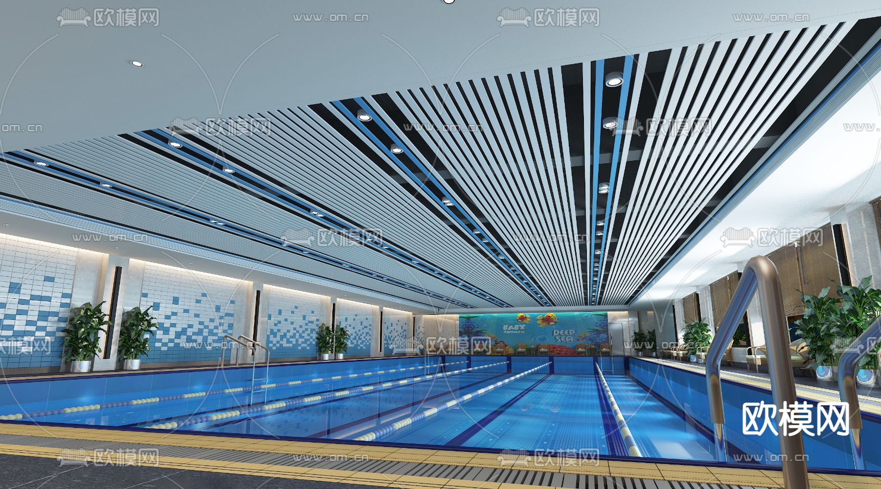 现代游泳馆 游泳池3d模型
