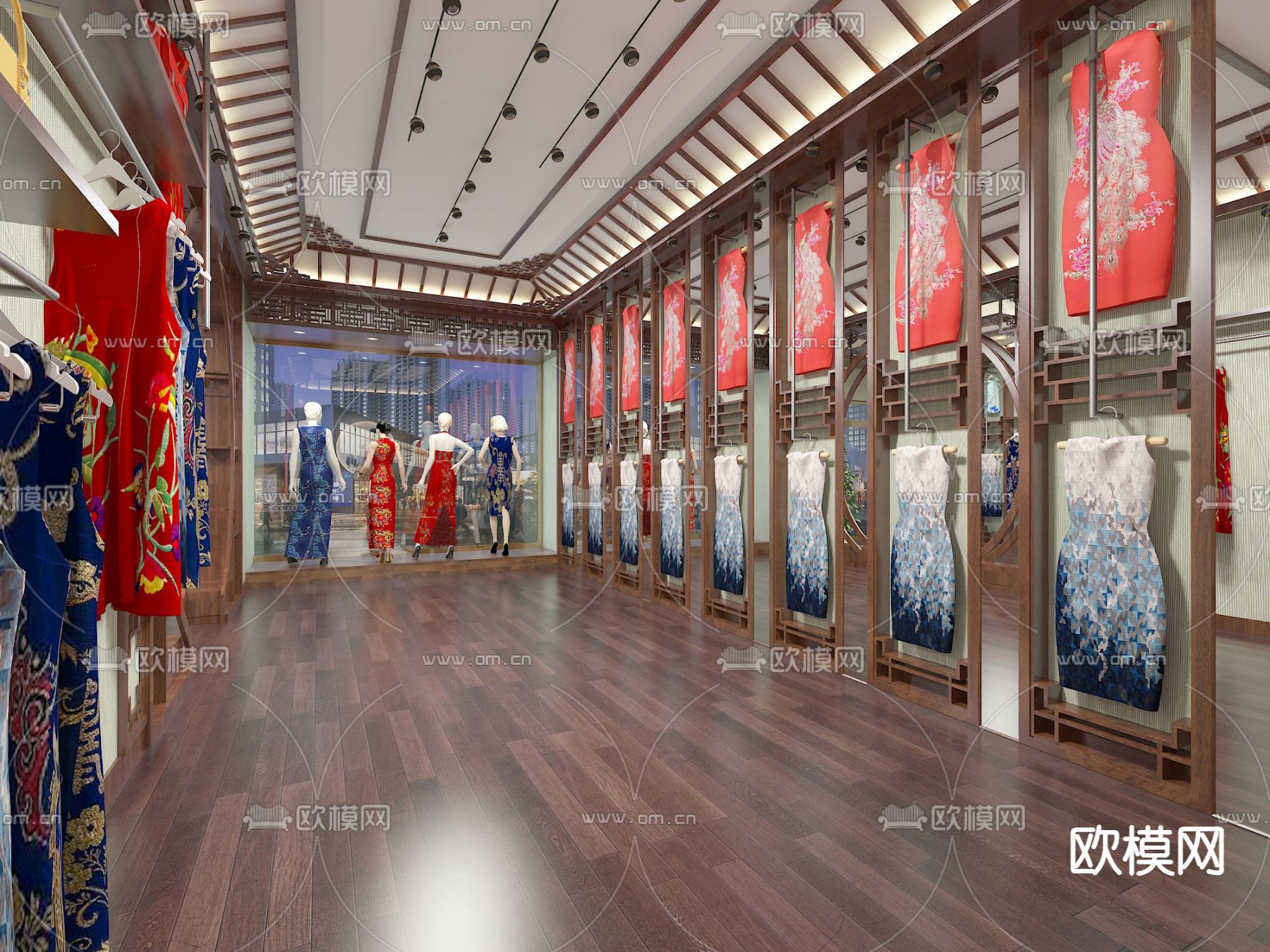 中式旗袍店 服装店3d模型下载（渲染图1）