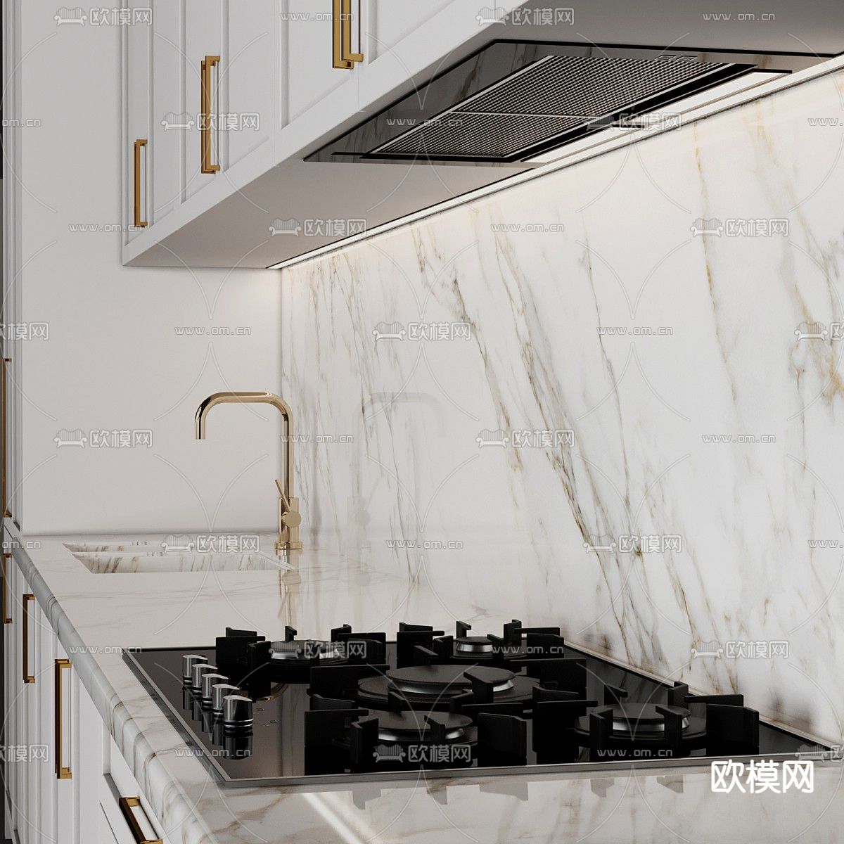 轻奢橱柜 中岛橱柜3d模型下载（渲染图4）