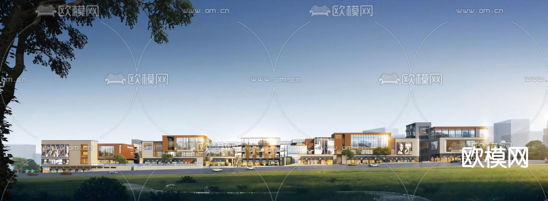 现代商业街 农贸市场su模型下载（渲染图3）