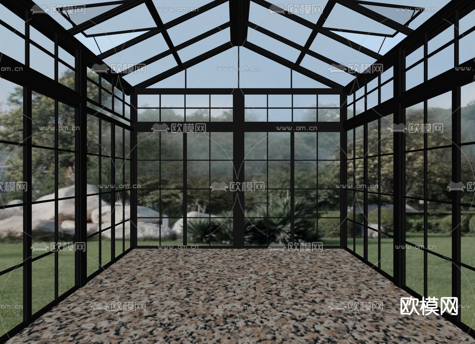 现代阳光房 玻璃房su模型下载（渲染图1）