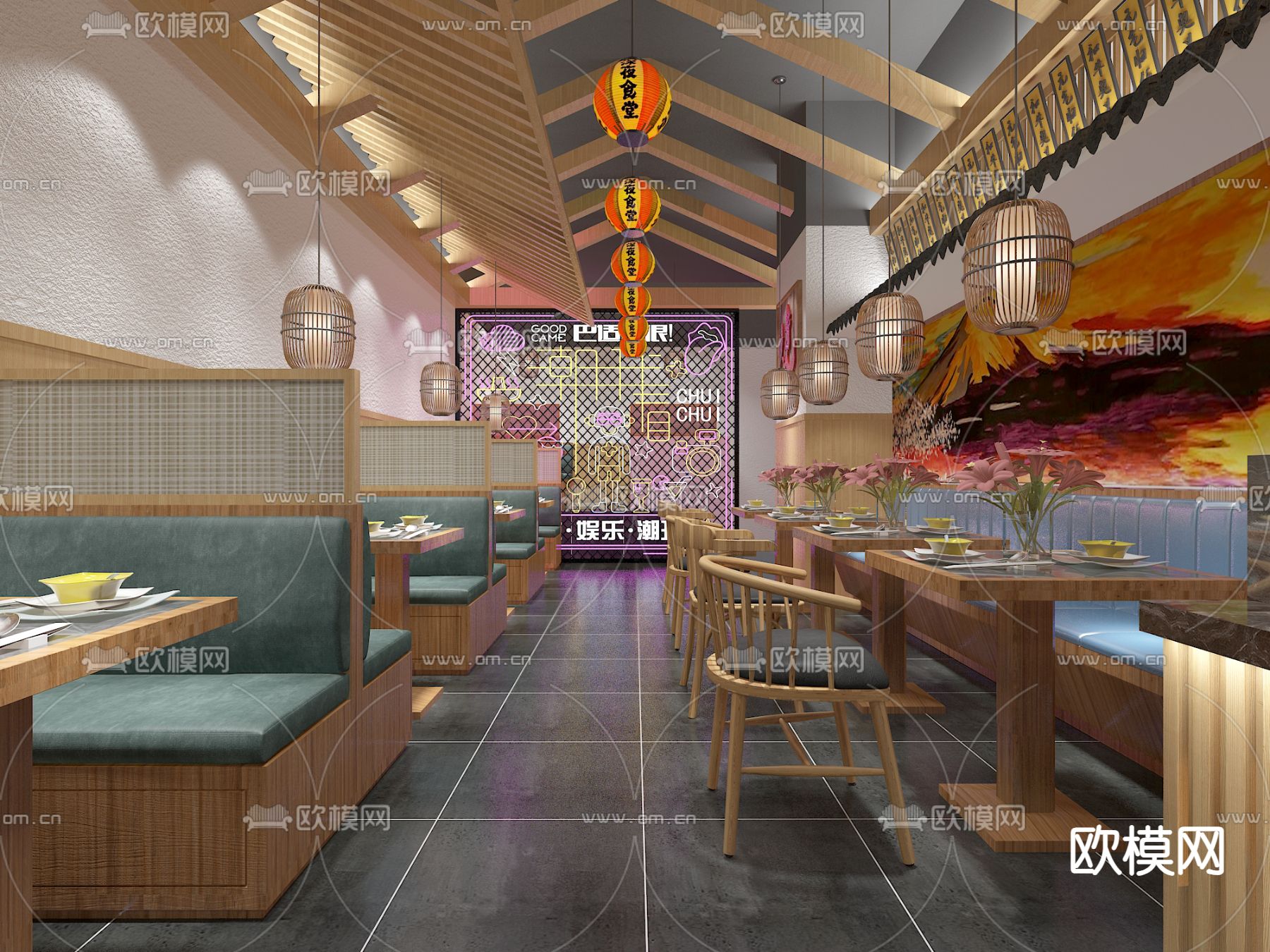 新中式中餐厅3d模型下载（渲染图1）