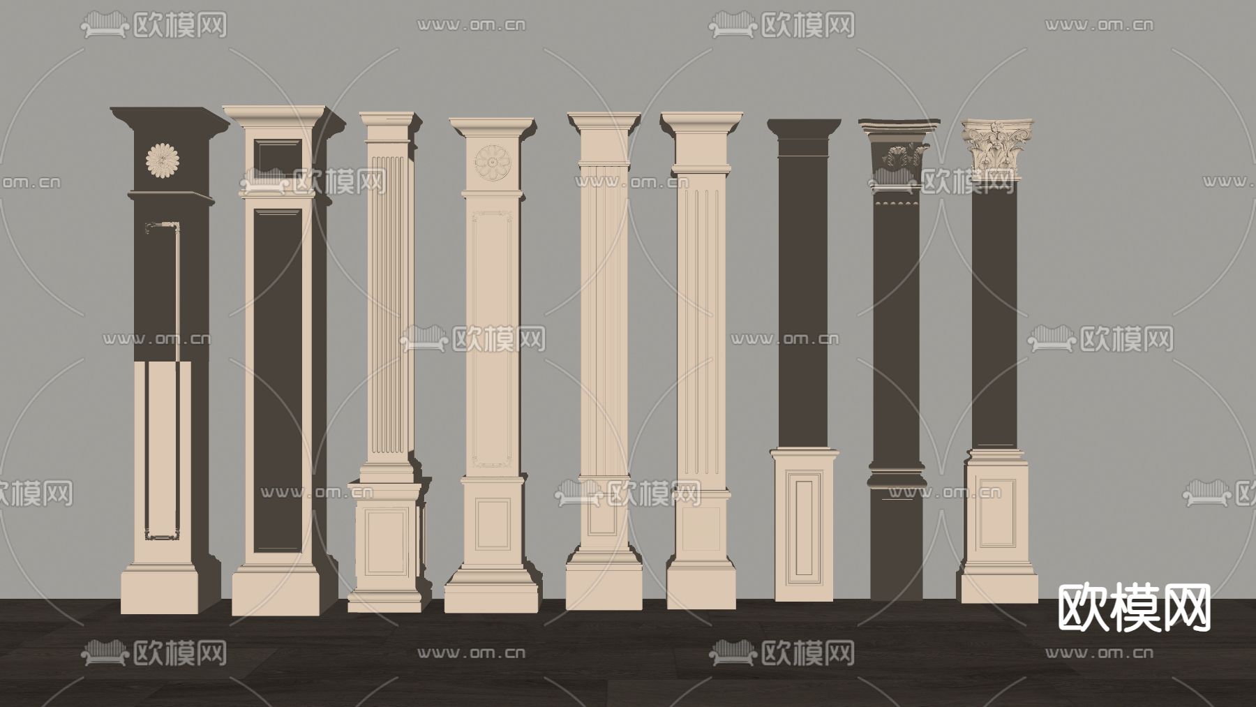 奶油风罗马柱su模型下载（渲染图1）