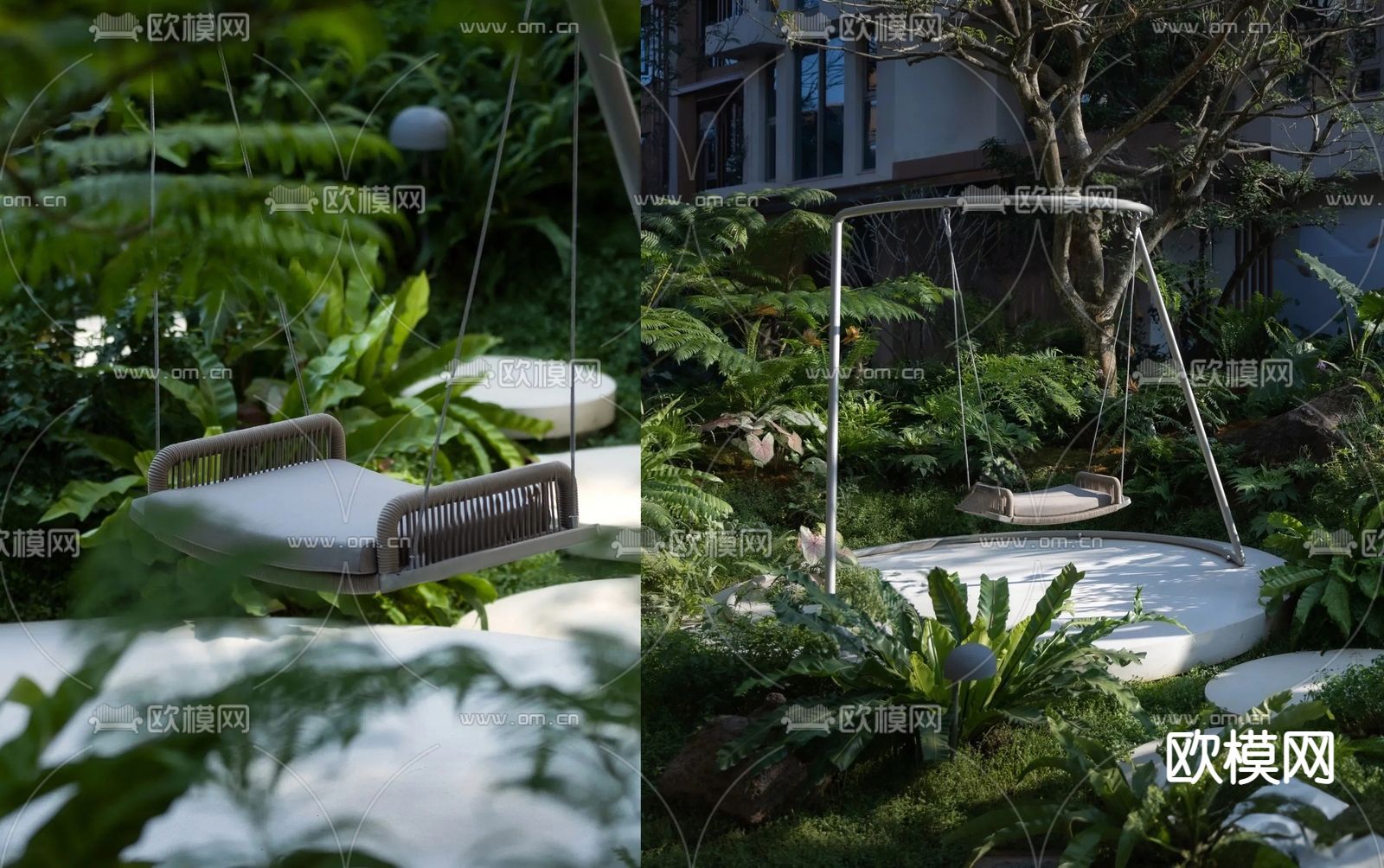 户外千秋椅 花园秋千3d模型下载（渲染图1）