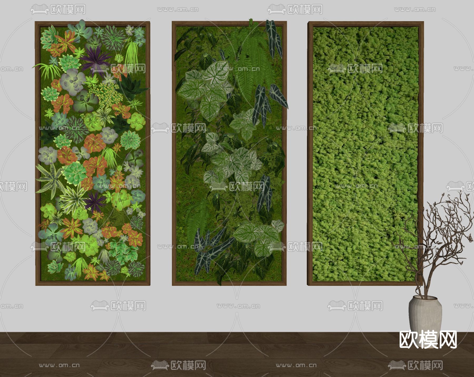 绿植墙 多肉墙 苔藓绿植墙su模型下载（渲染图1）
