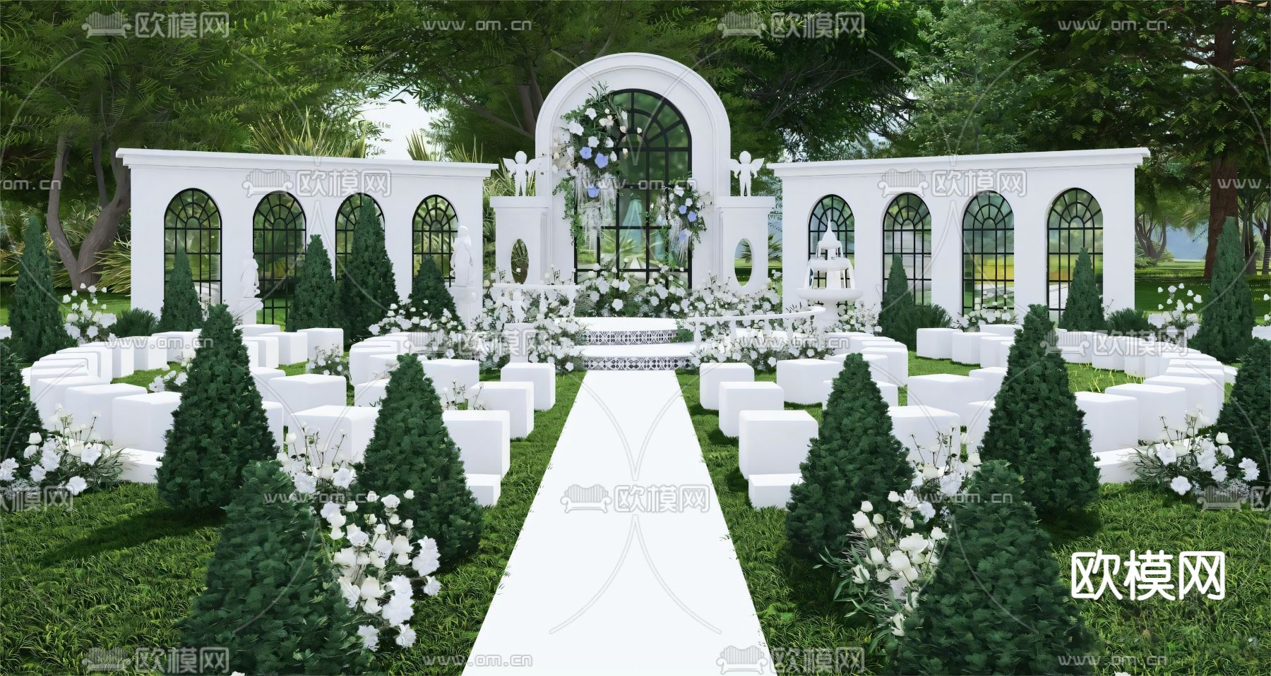 欧式浪漫婚礼美陈 草坪婚礼su模型下载（渲染图2）