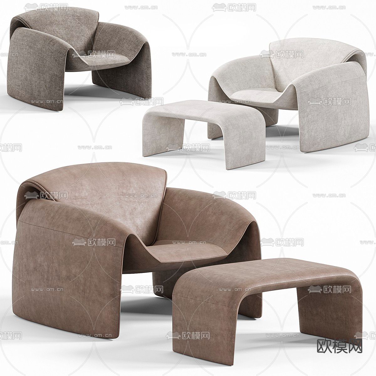 Poliform  Le Club 侘寂休闲椅3d模型下载（渲染图2）