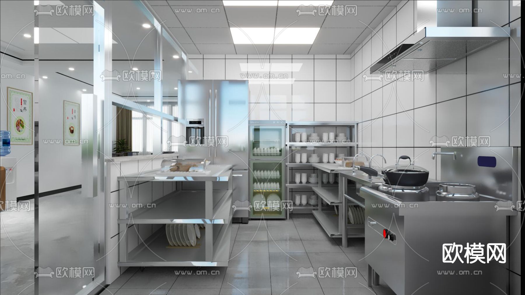 工业风后厨 中央厨房3d模型下载（渲染图1）