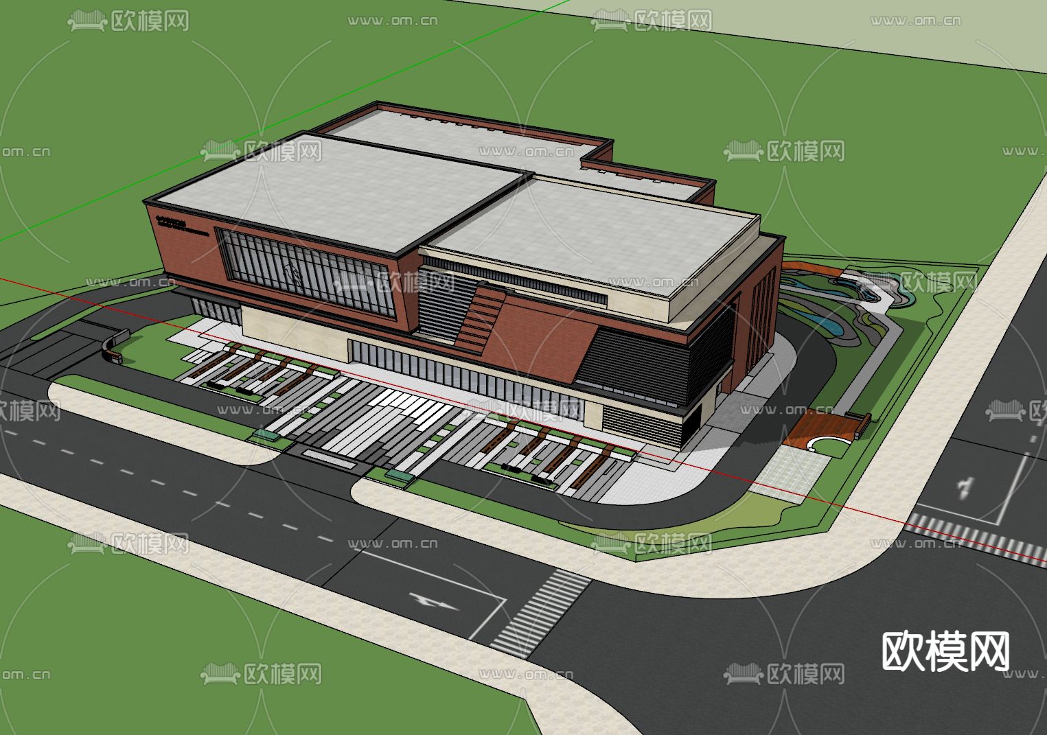现代体育馆 活动中心 建筑外观su模型下载（渲染图1）