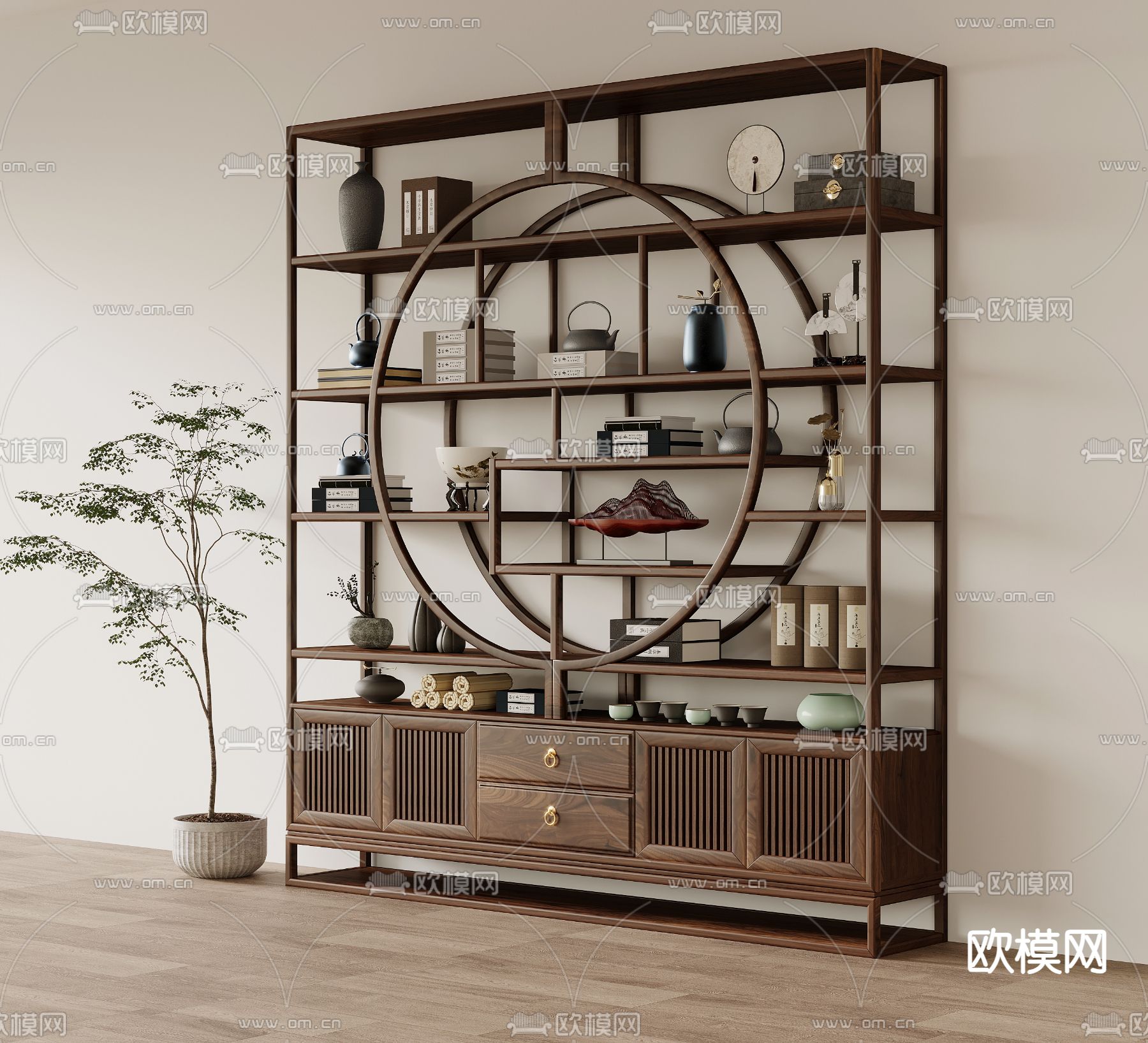 博古架 新中式置物架 陈列架3d模型下载