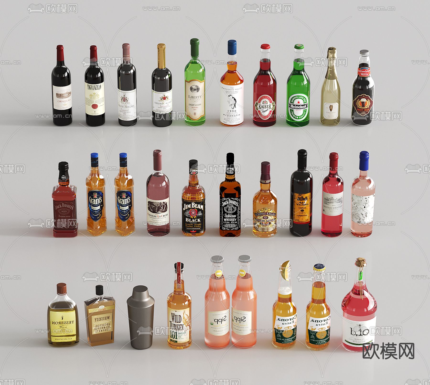 酒水 酒瓶 红酒 洋酒 葡萄酒su模型下载（渲染图2）