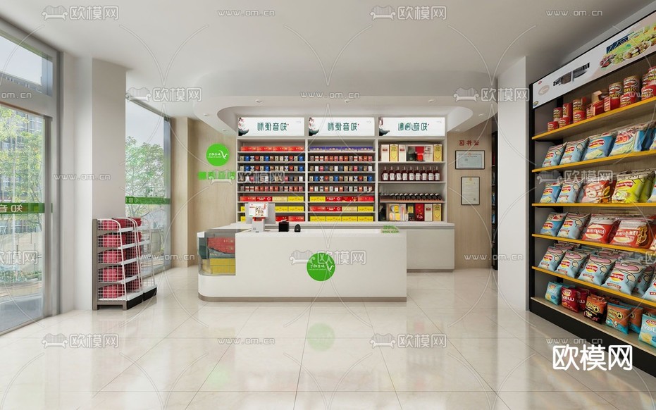 现代便利店 便利小超市 简约便利店3d模型下载