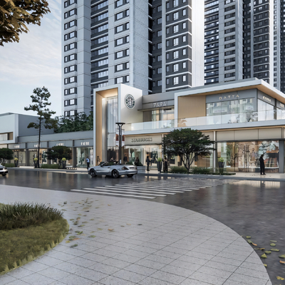  沿街商业街su模型 