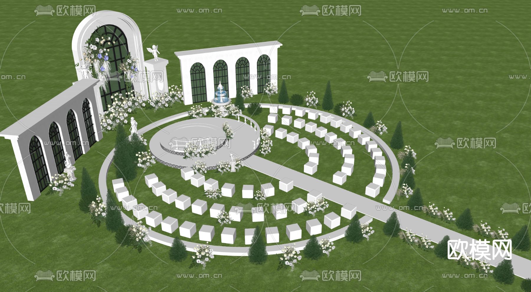 欧式浪漫婚礼美陈 草坪婚礼su模型下载（渲染图1）