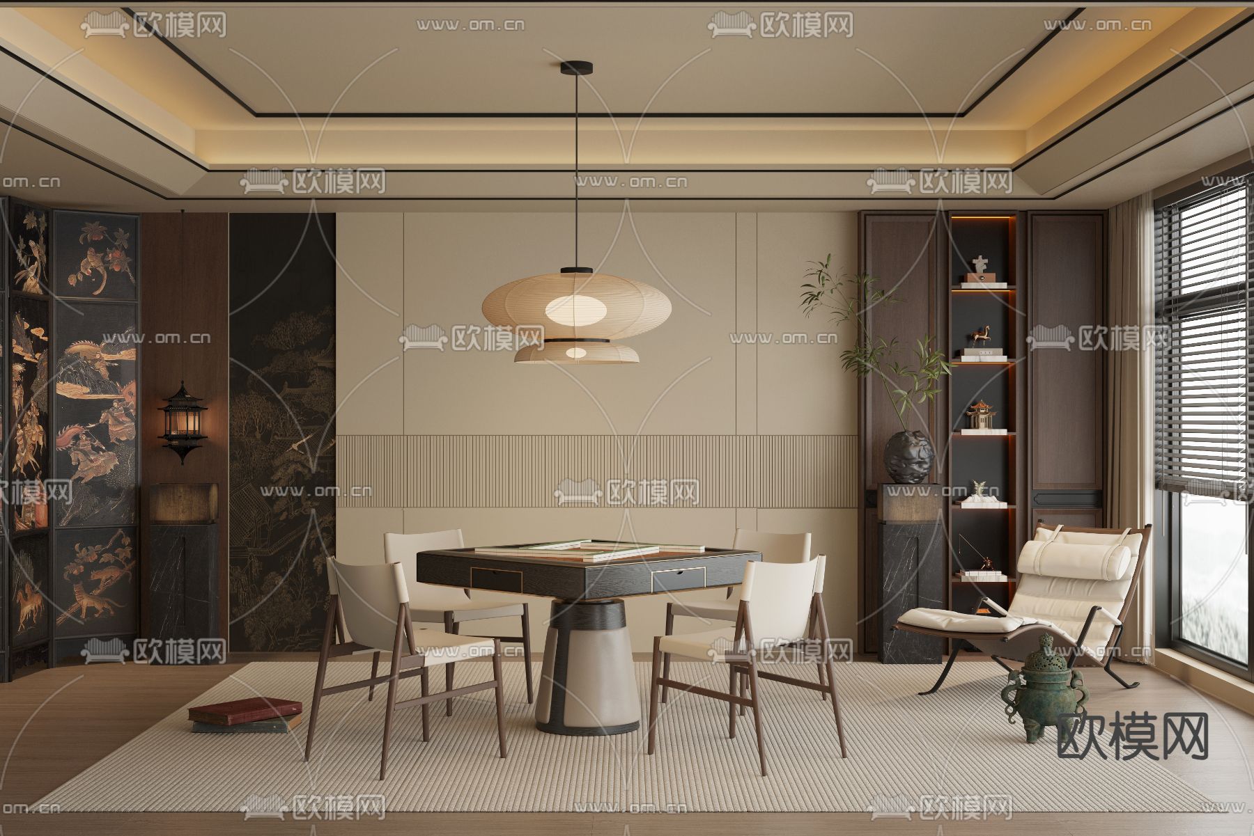 新中式麻将室 棋牌室3d模型下载