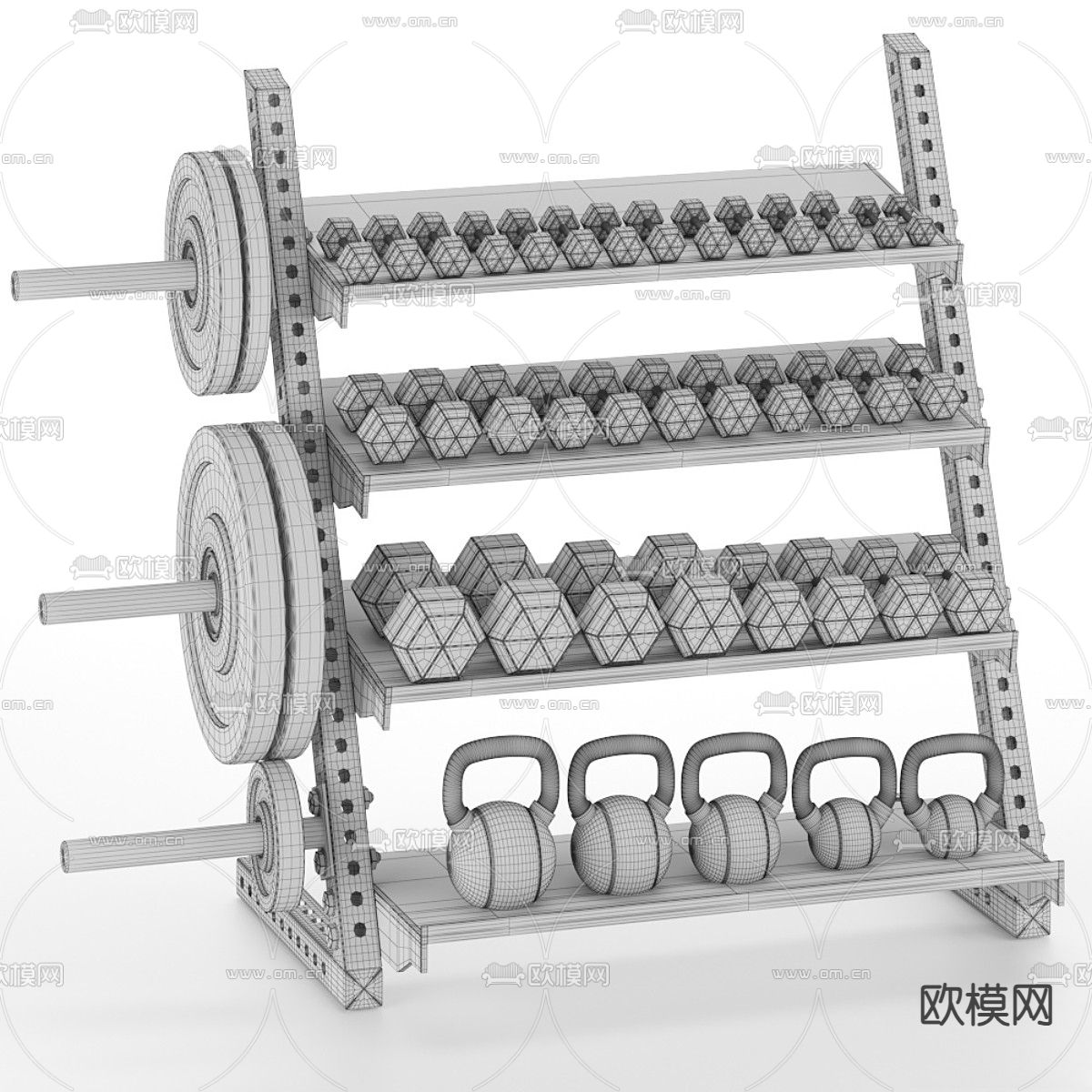 健身器材 壶铃 哑铃3d模型下载（渲染图4）