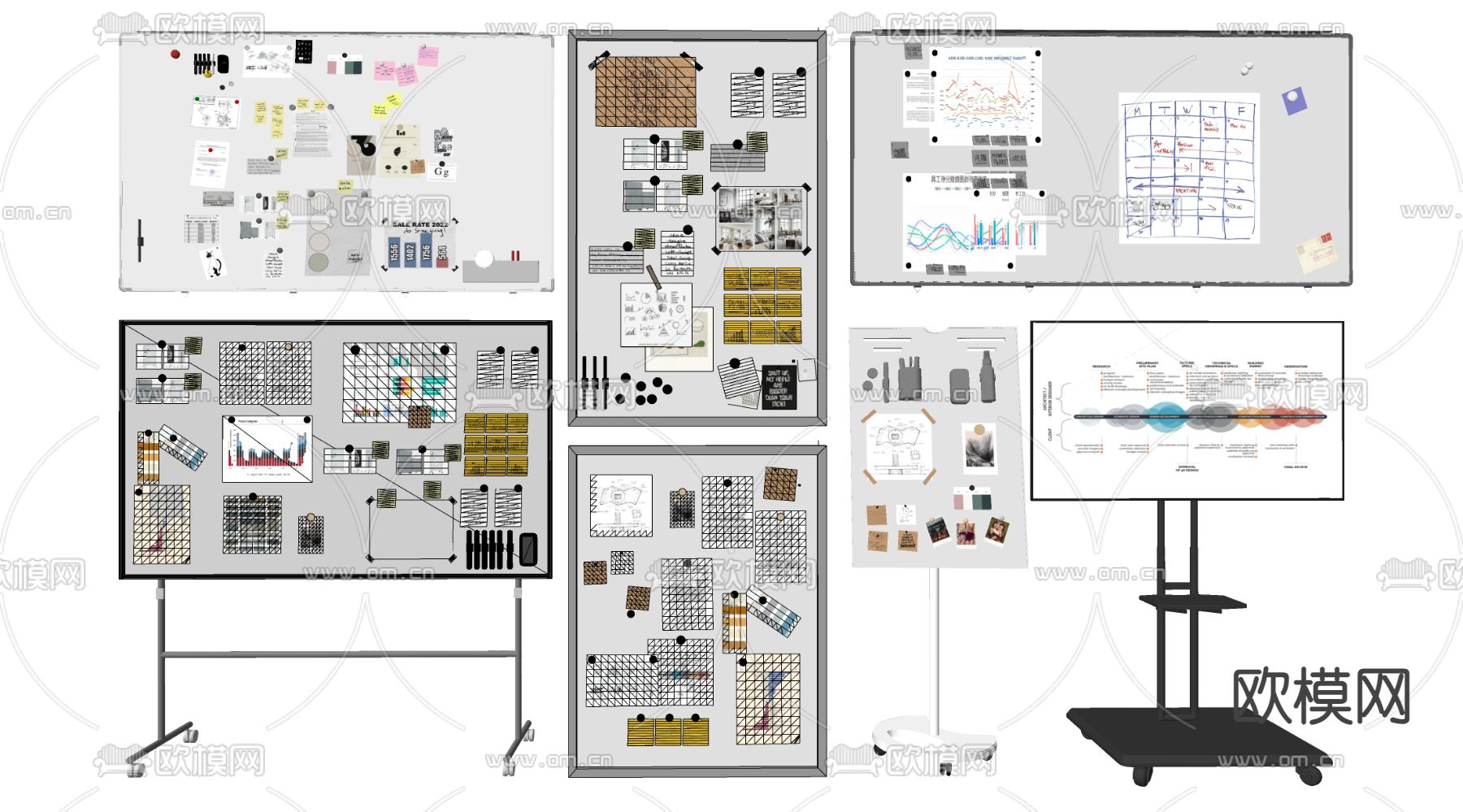 白板 便签板 软木板 写字板su模型下载（渲染图1）
