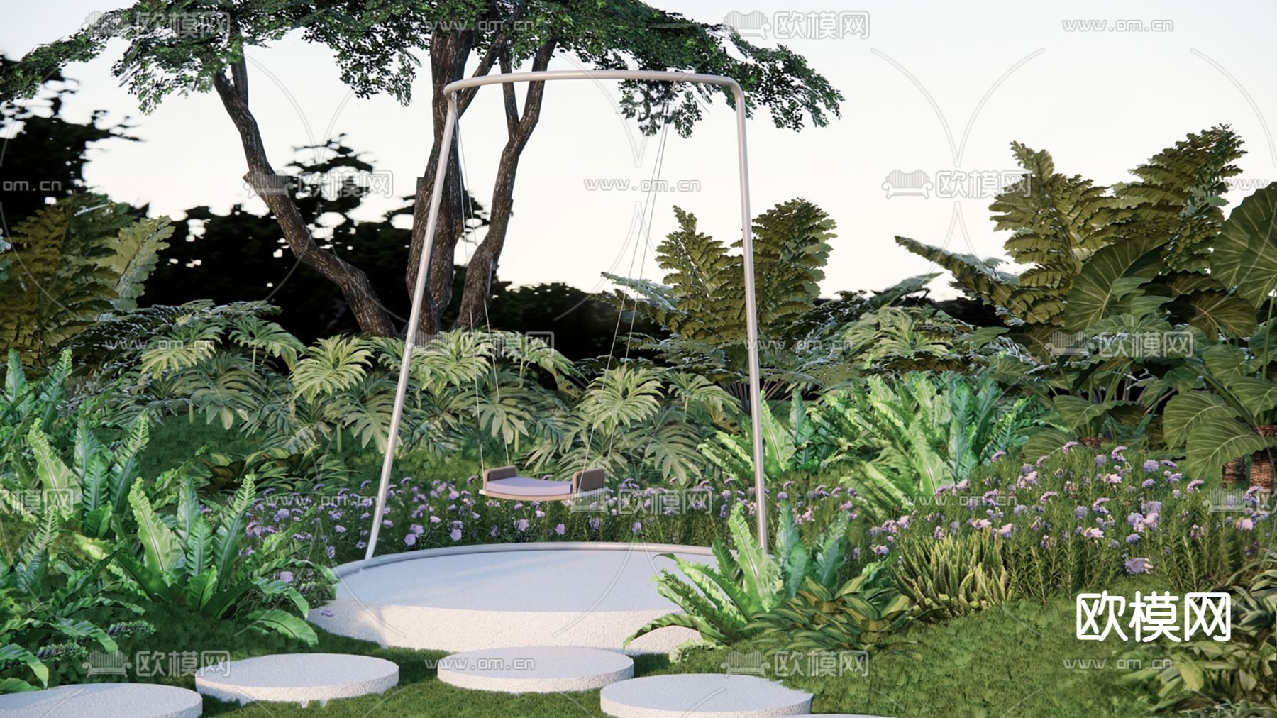 户外千秋椅 花园秋千3d模型下载（渲染图3）