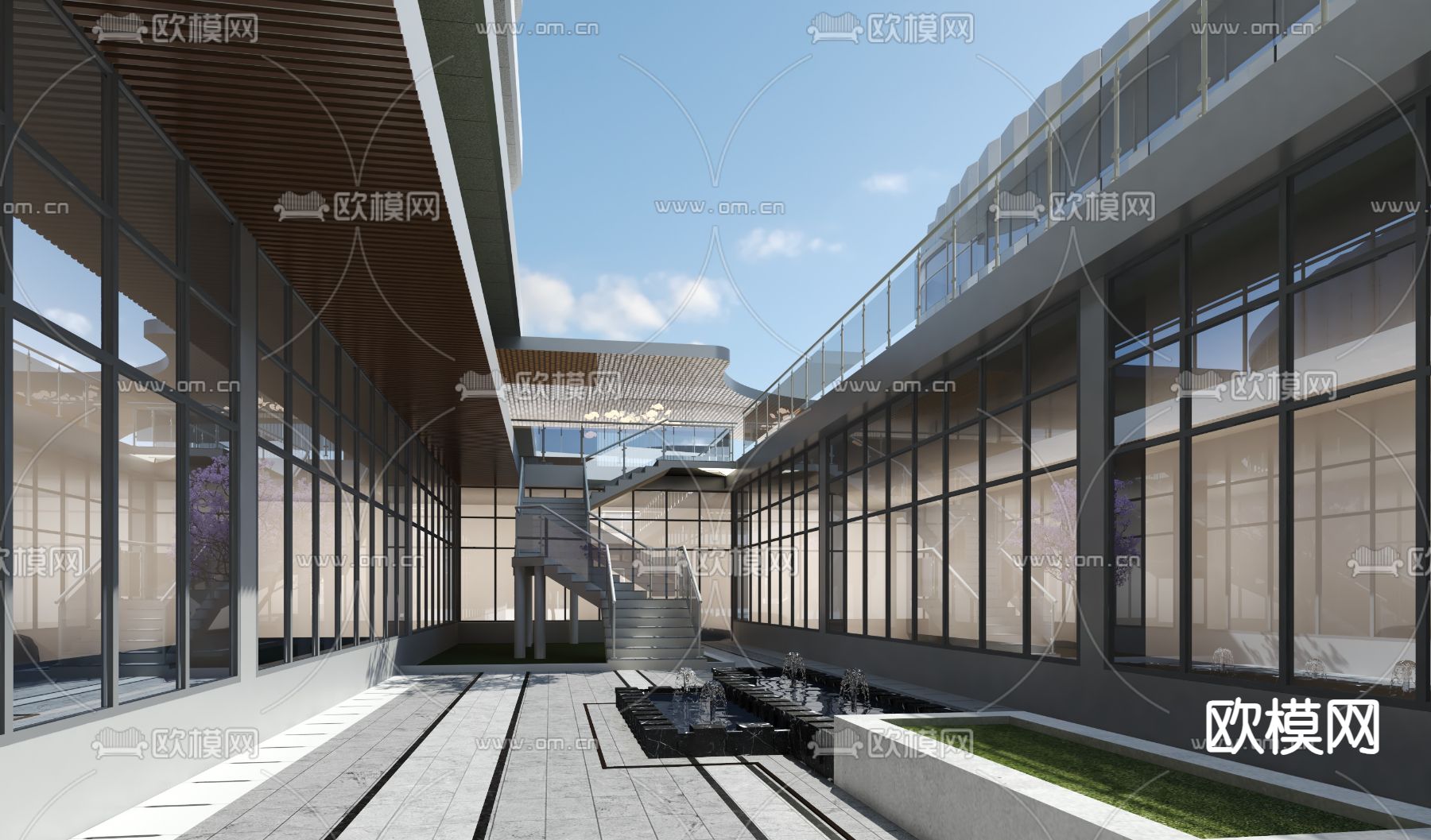 现代景观庭院3d模型下载