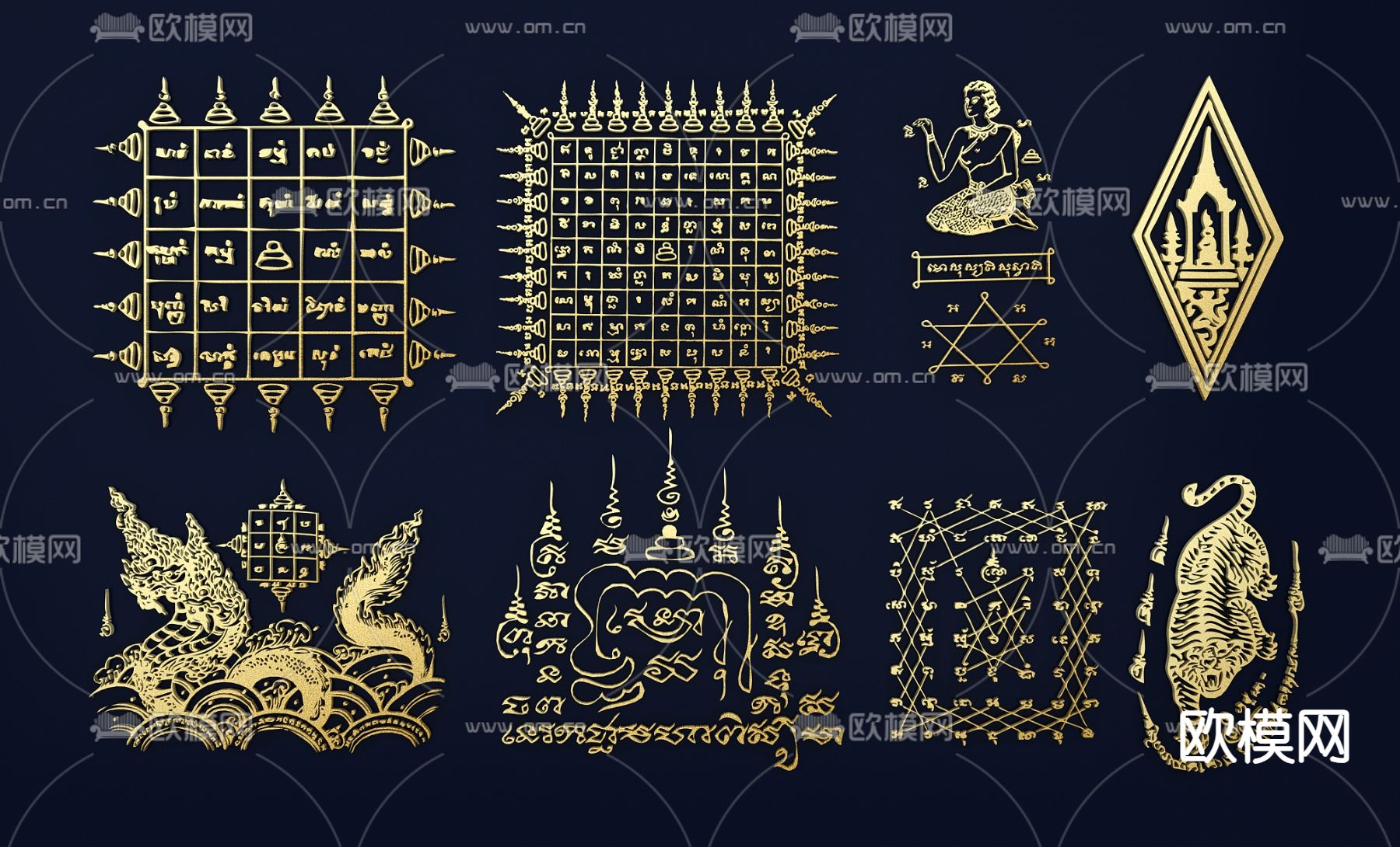 泰文元素  花纹纹理3d模型下载