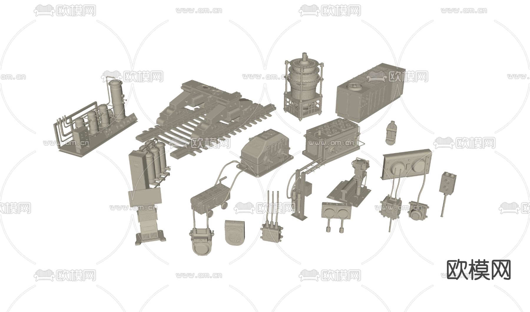 机械工厂设备 发动机 发电机 厂区设备 电缆su模型下载（渲染图1）