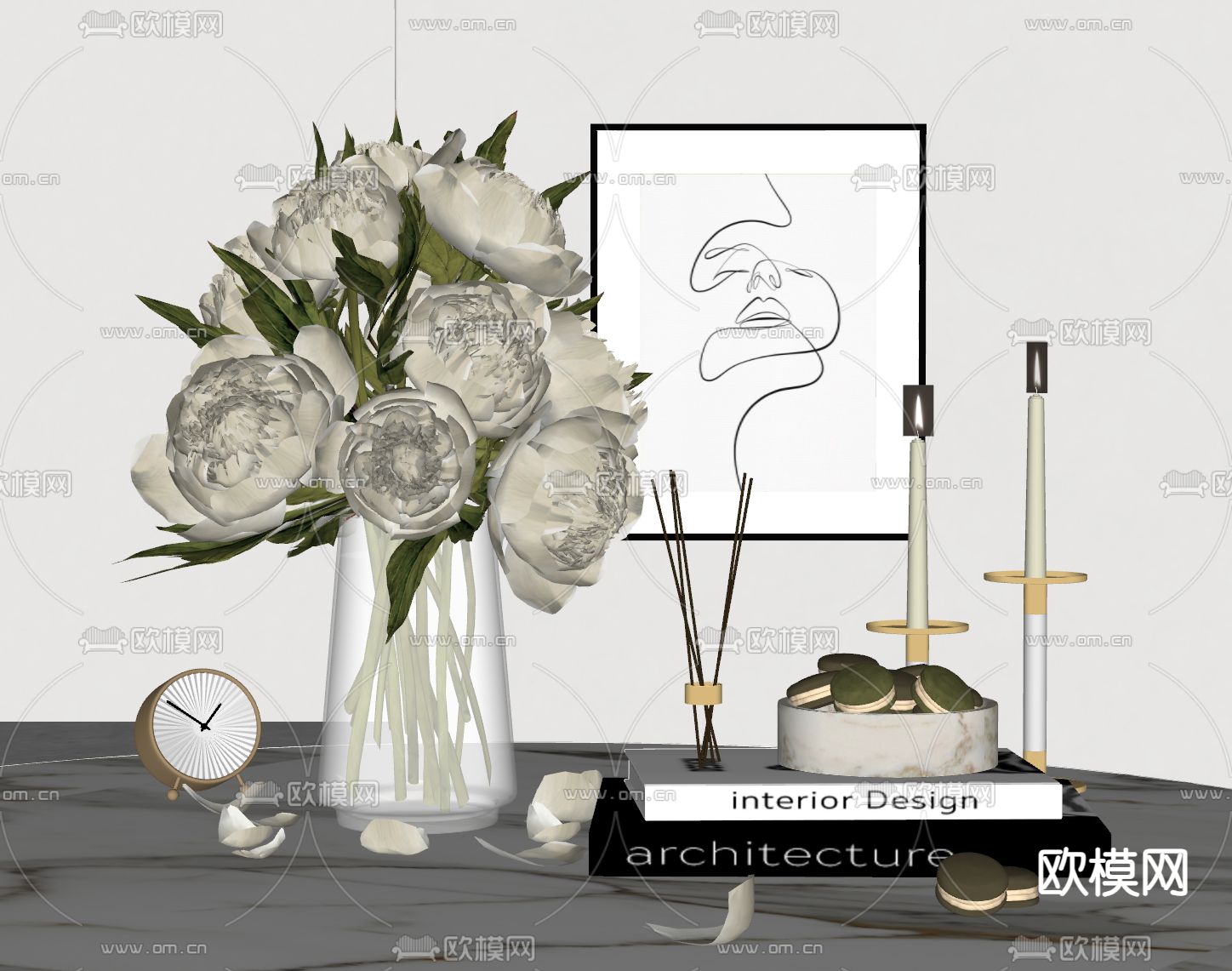 装饰品 桌面摆件 花瓶 书籍su模型