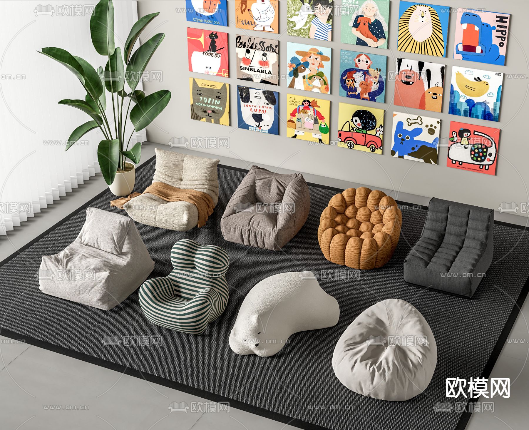 现代懒人沙发 豆包沙发su模型