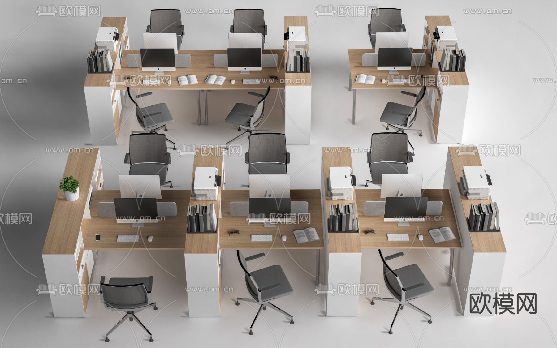 卡位办公桌椅 工位桌椅 员工办公桌椅su模型下载（渲染图1）