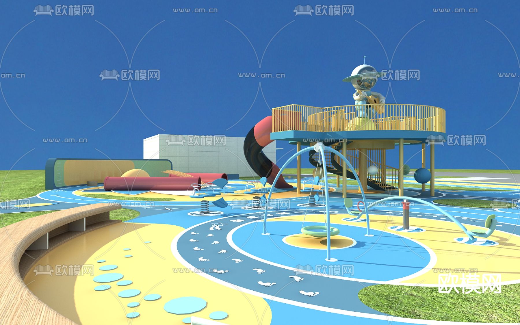 现代游乐场 游乐设备 户外设备su模型下载（渲染图2）