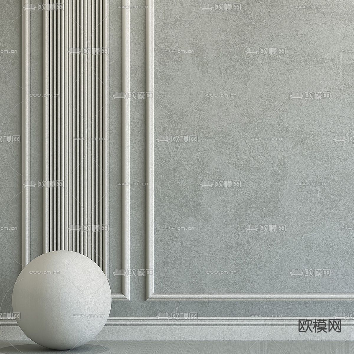 简欧背景墙 护墙板 石膏线条 石膏板 角线su模型下载（渲染图3）