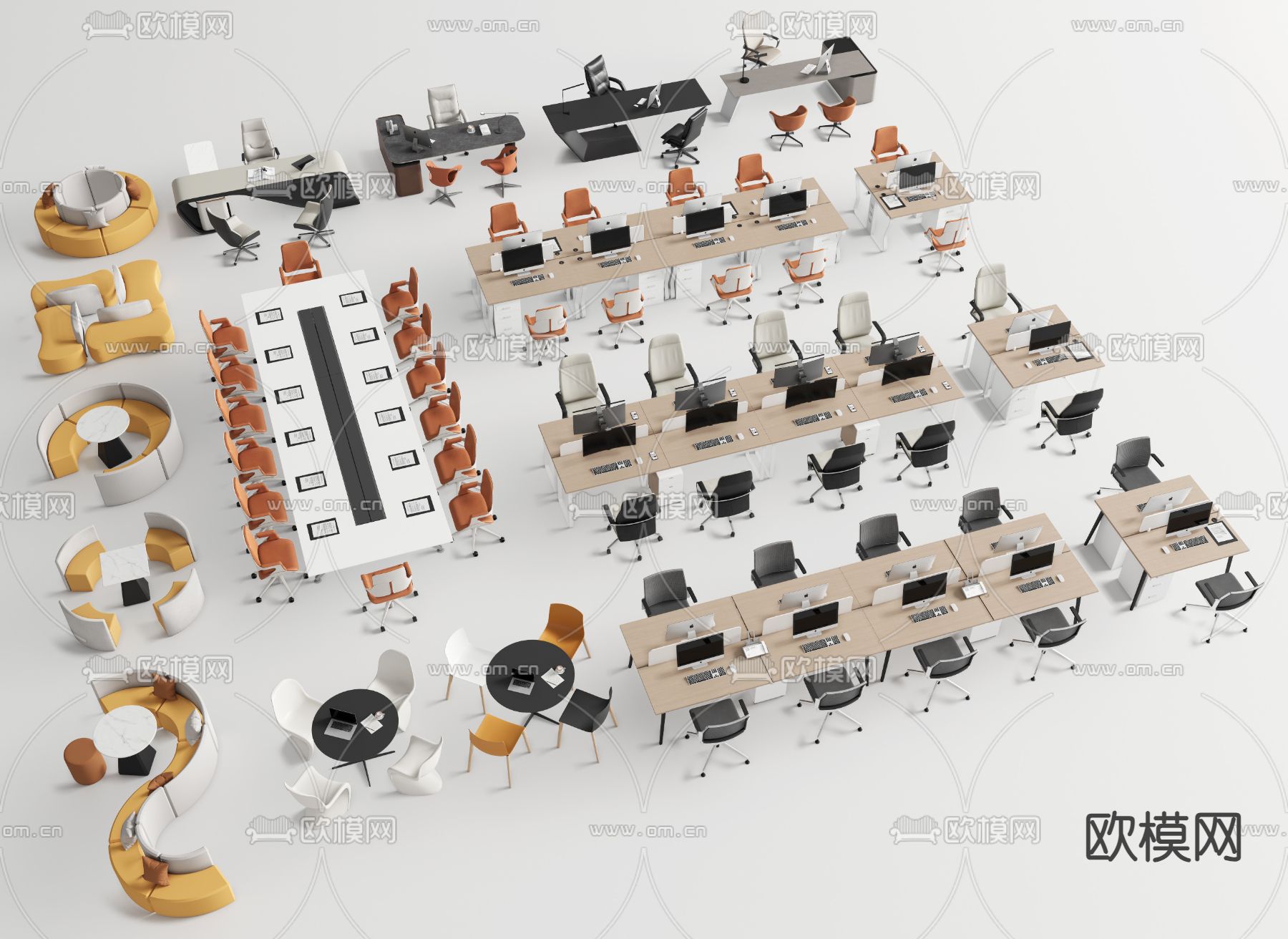 现代办公桌椅  会议桌椅su模型下载（渲染图2）