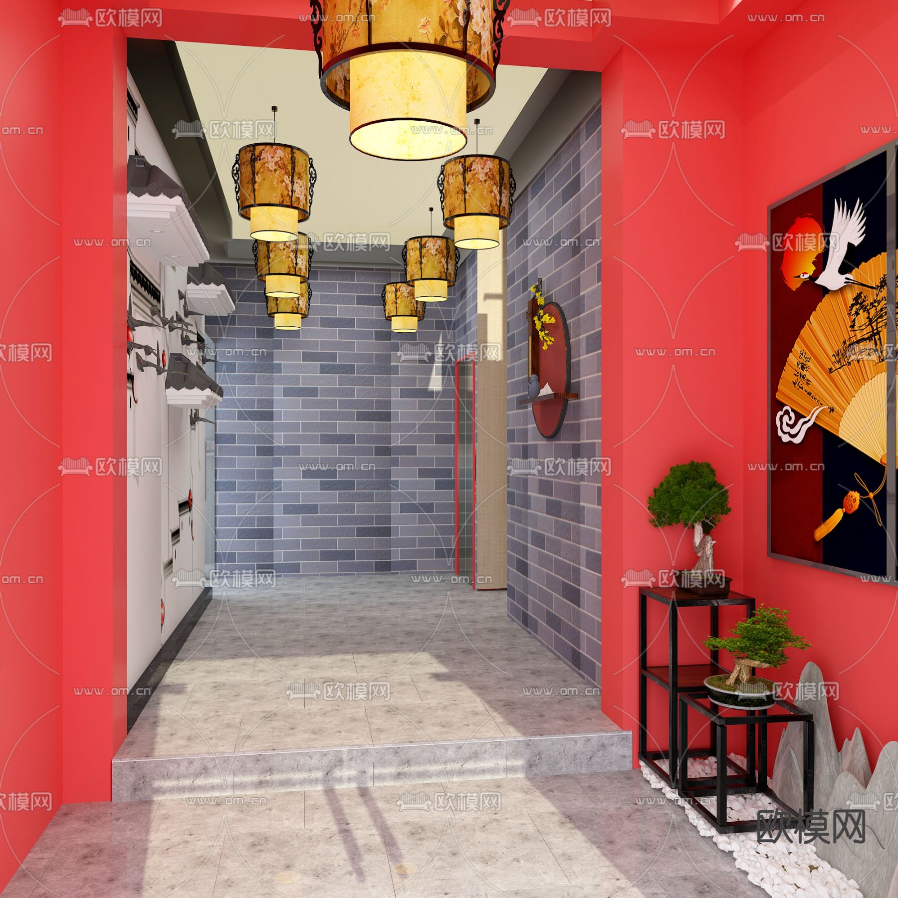 新中式快餐店3d模型下载（渲染图1）