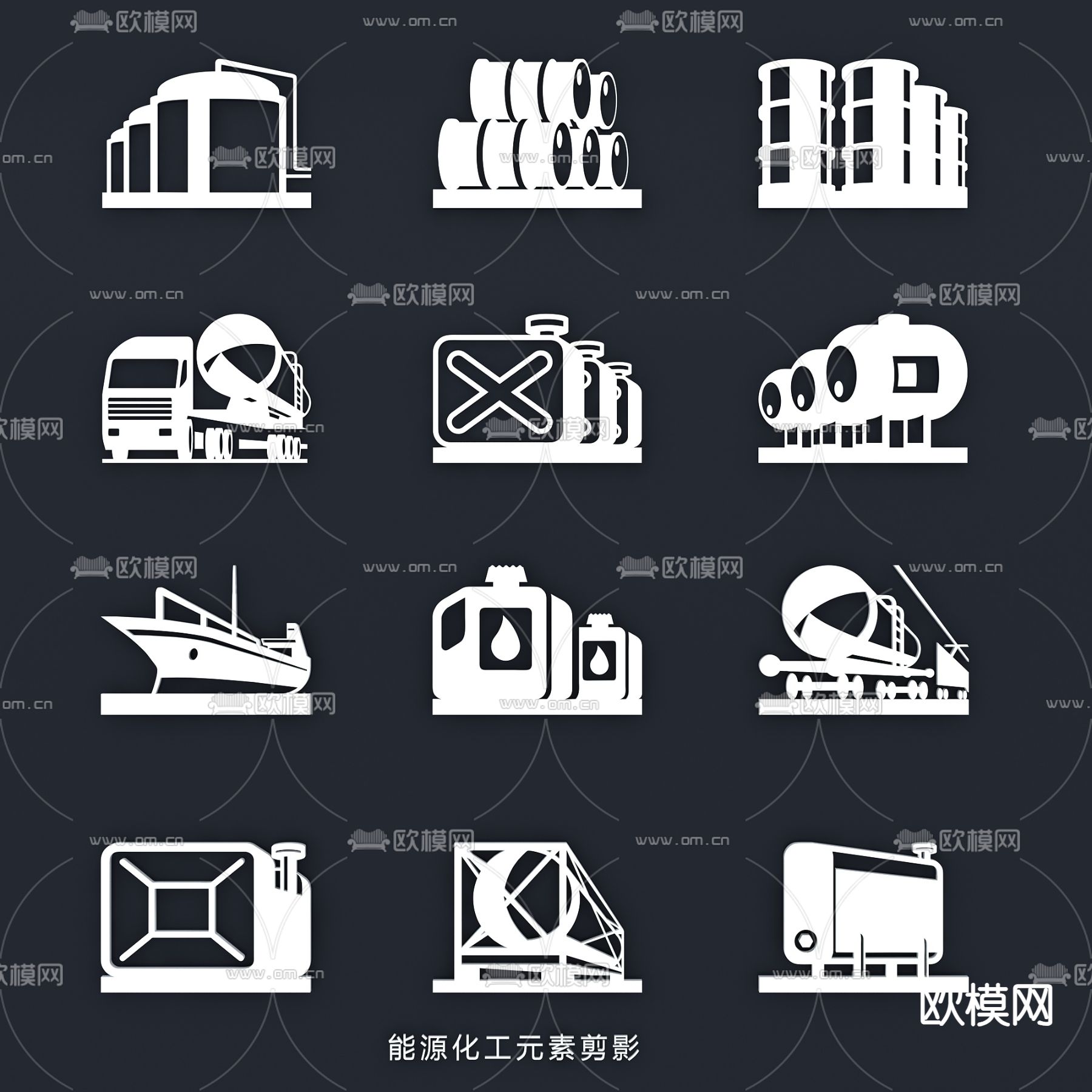能源化工元素 剪影 石油钻井 开采工具图标su模型下载（渲染图2）