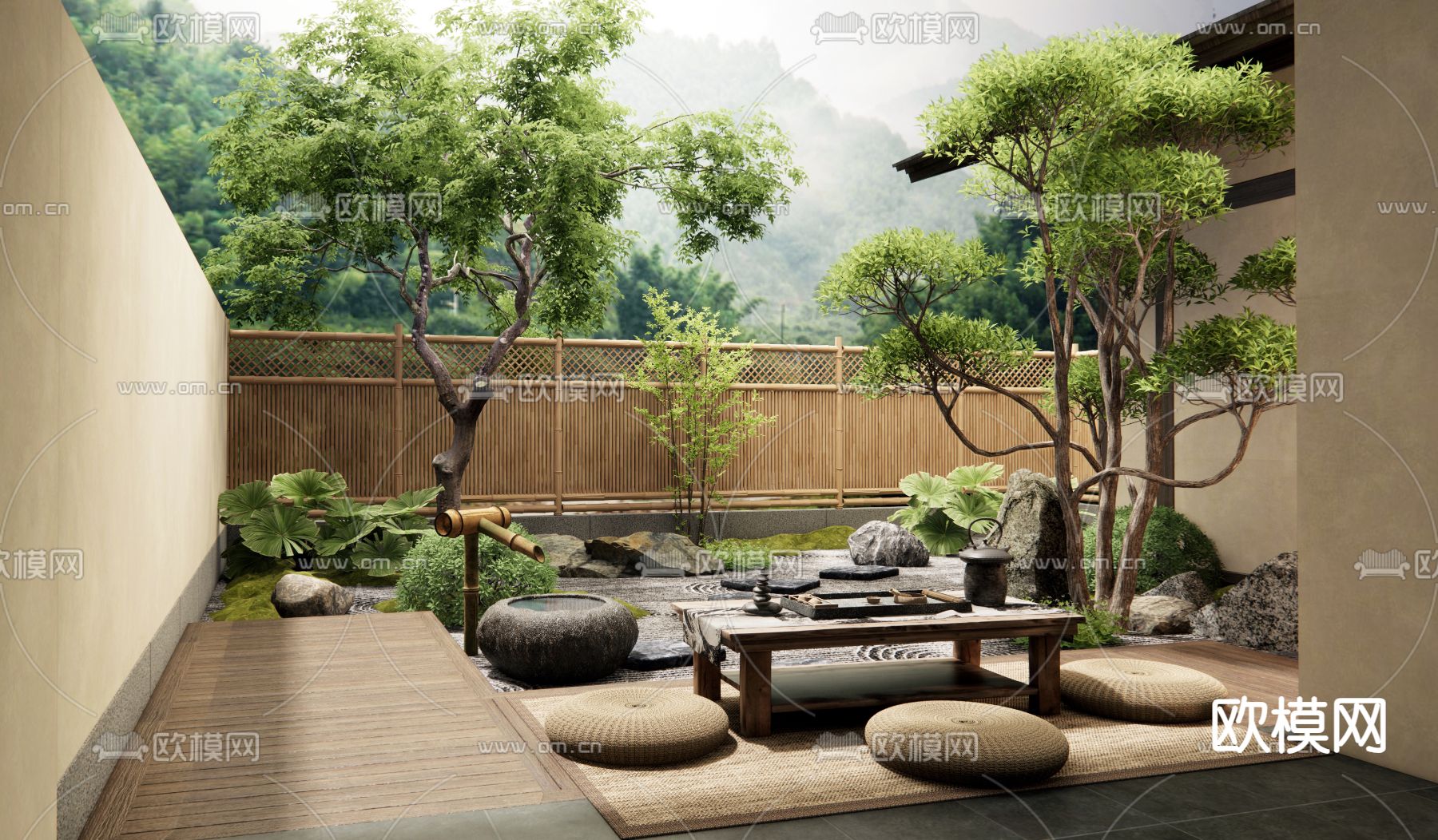 日式别墅花园 庭院景观su模型下载（渲染图2）