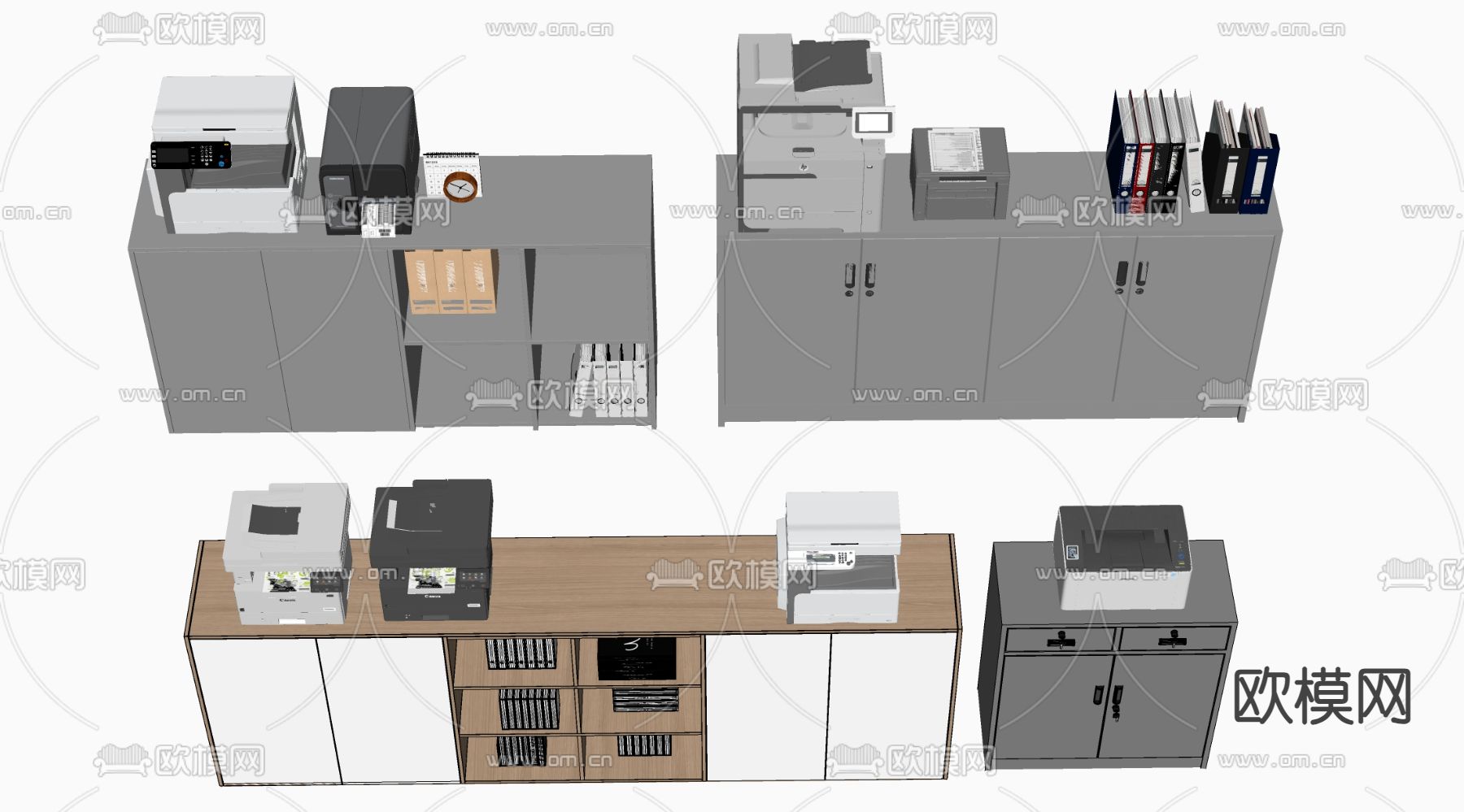现代文件柜 打印机 档案柜 打印柜su模型下载（渲染图1）
