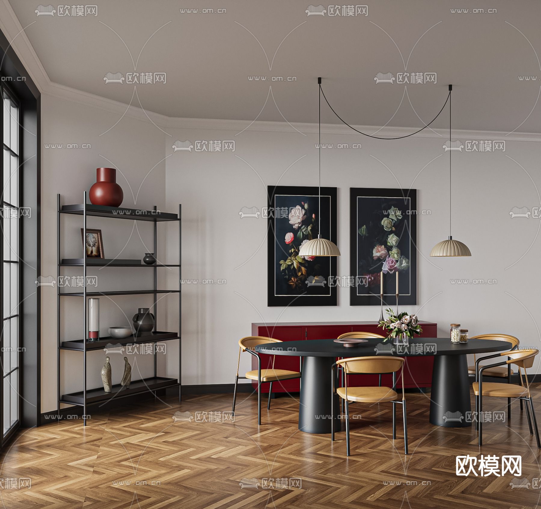 法式餐桌椅 复古餐厅桌椅3d模型下载（渲染图2）