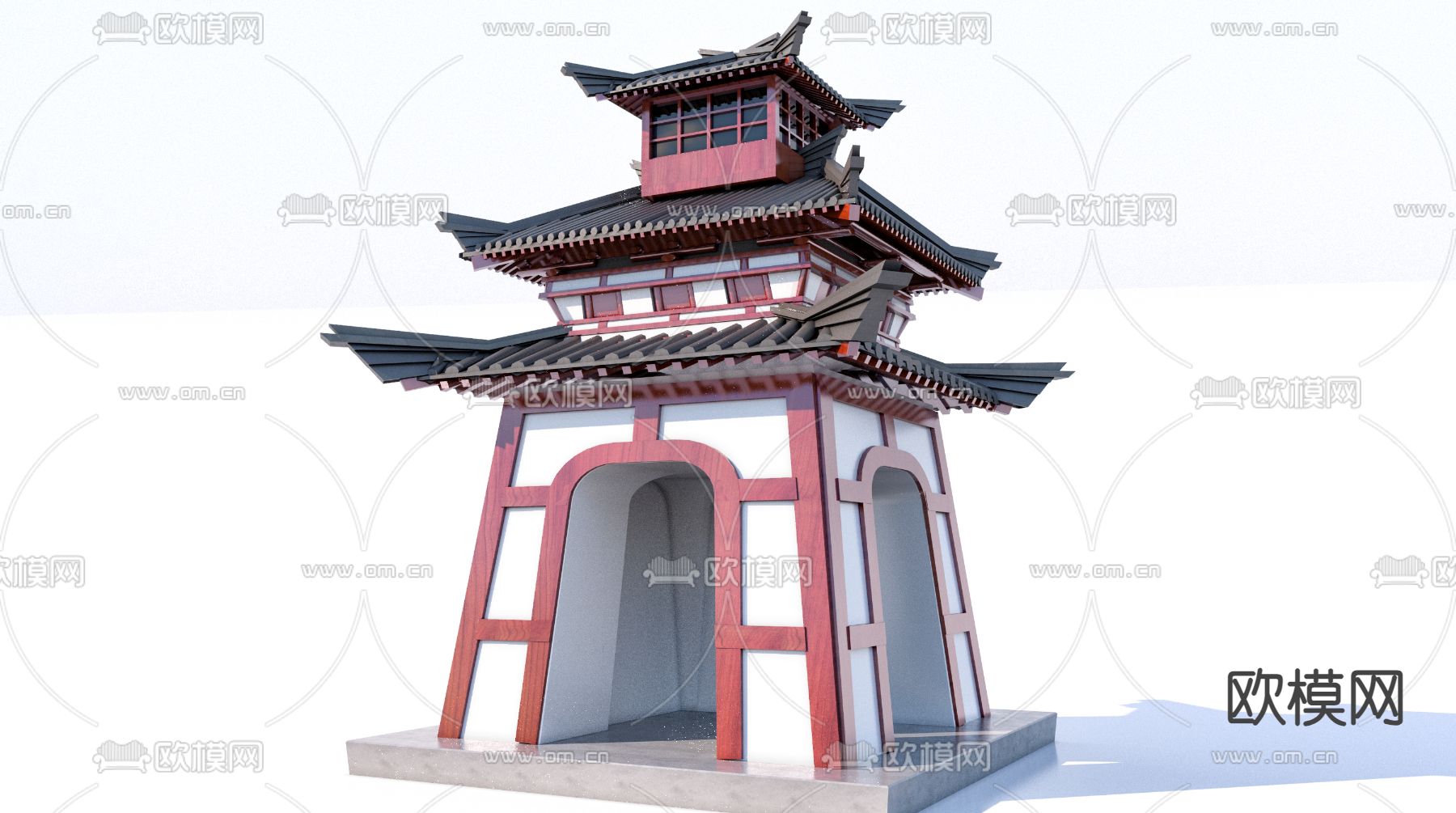 中式古建 钟楼 汉式塔楼su模型下载（渲染图2）