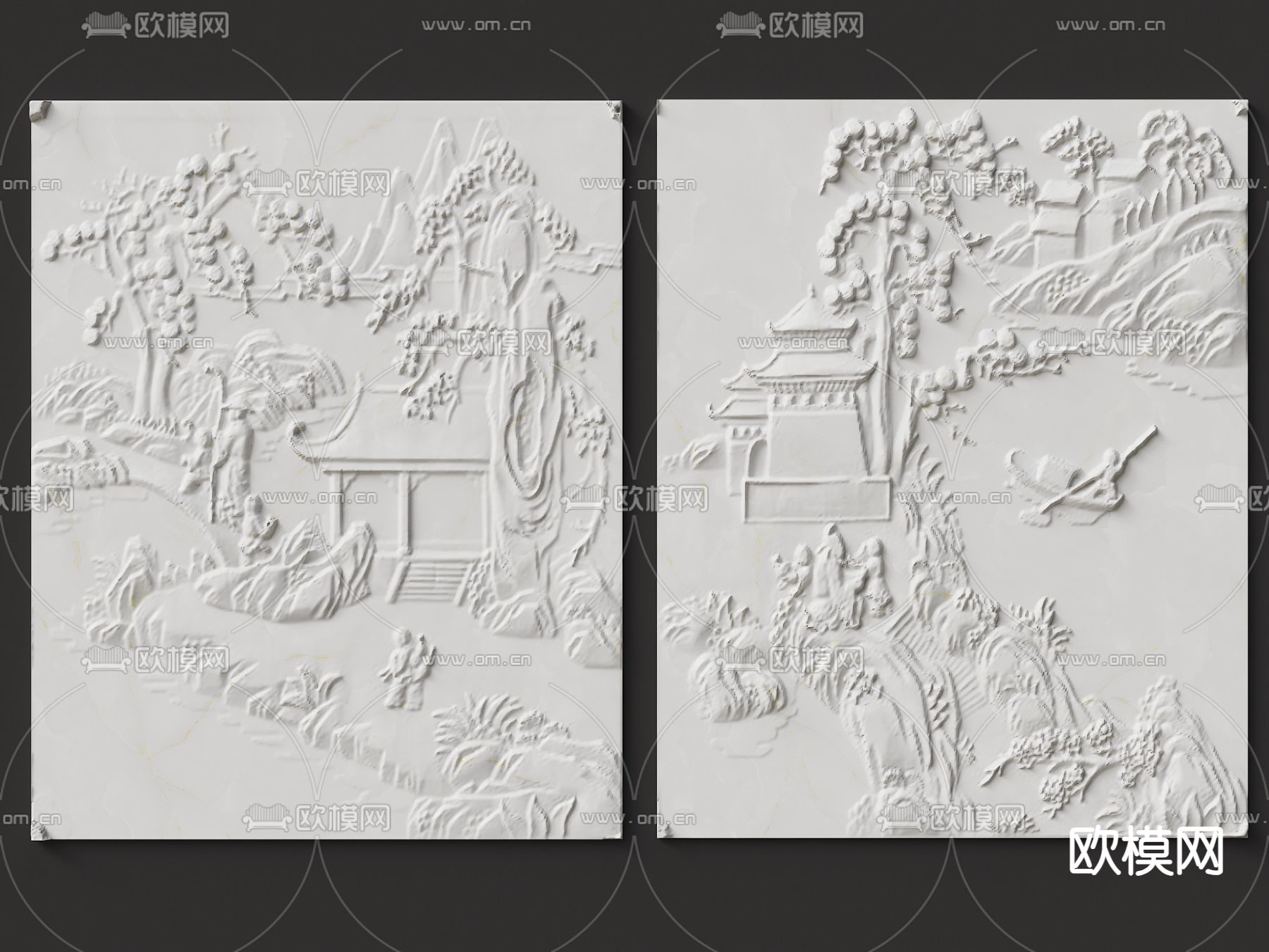 中式雕花 八仙中式浮雕 石膏板浮雕 祥云浮雕su模型下载（渲染图2）