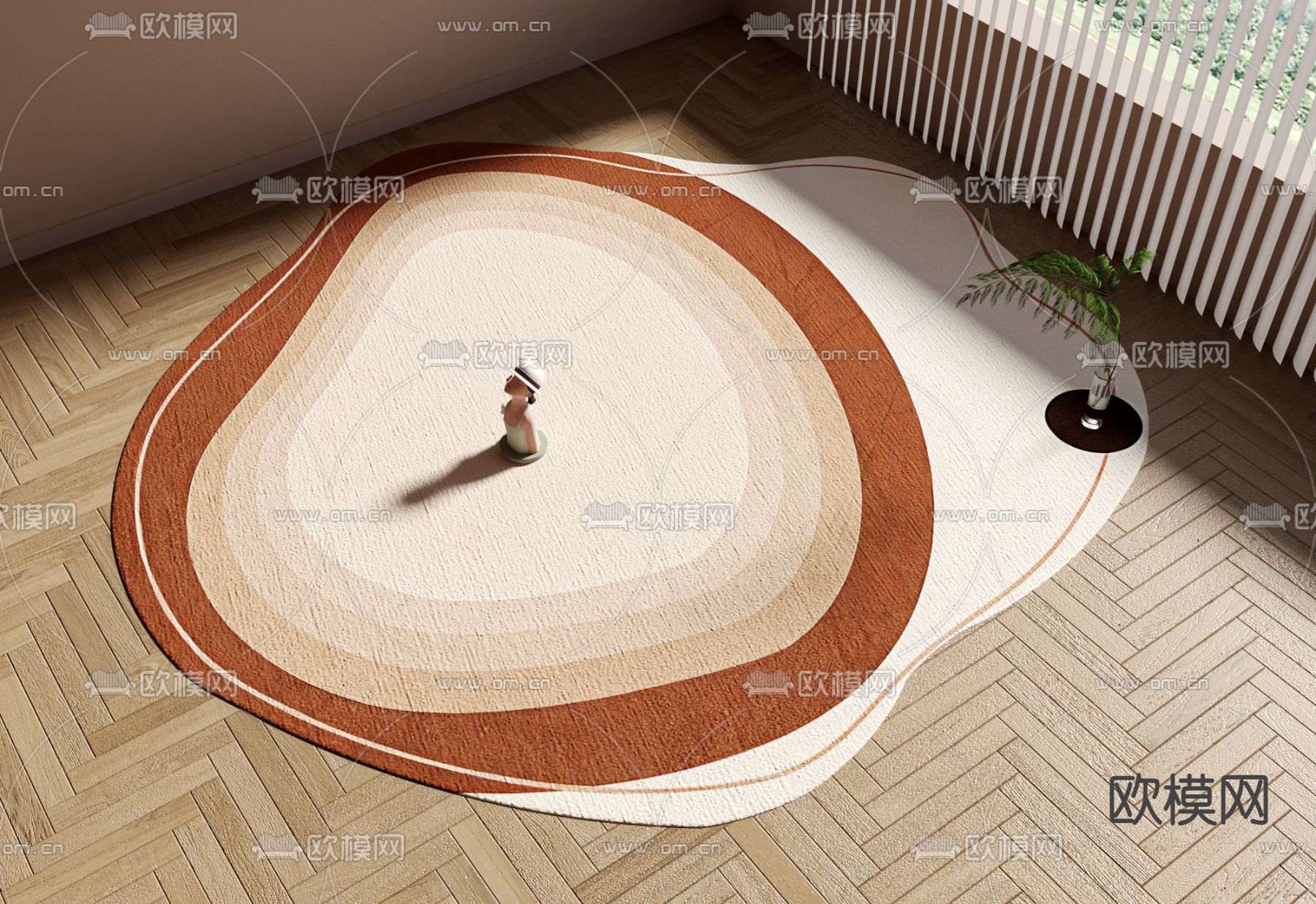 中古风不规则地毯 异型地毯su模型下载（渲染图2）