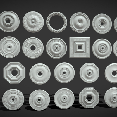  法式雕花 灯盘 石膏雕刻su模型 