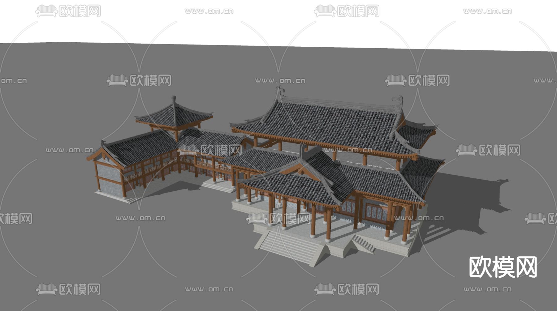 中式古建 民宿外观su模型下载（渲染图2）