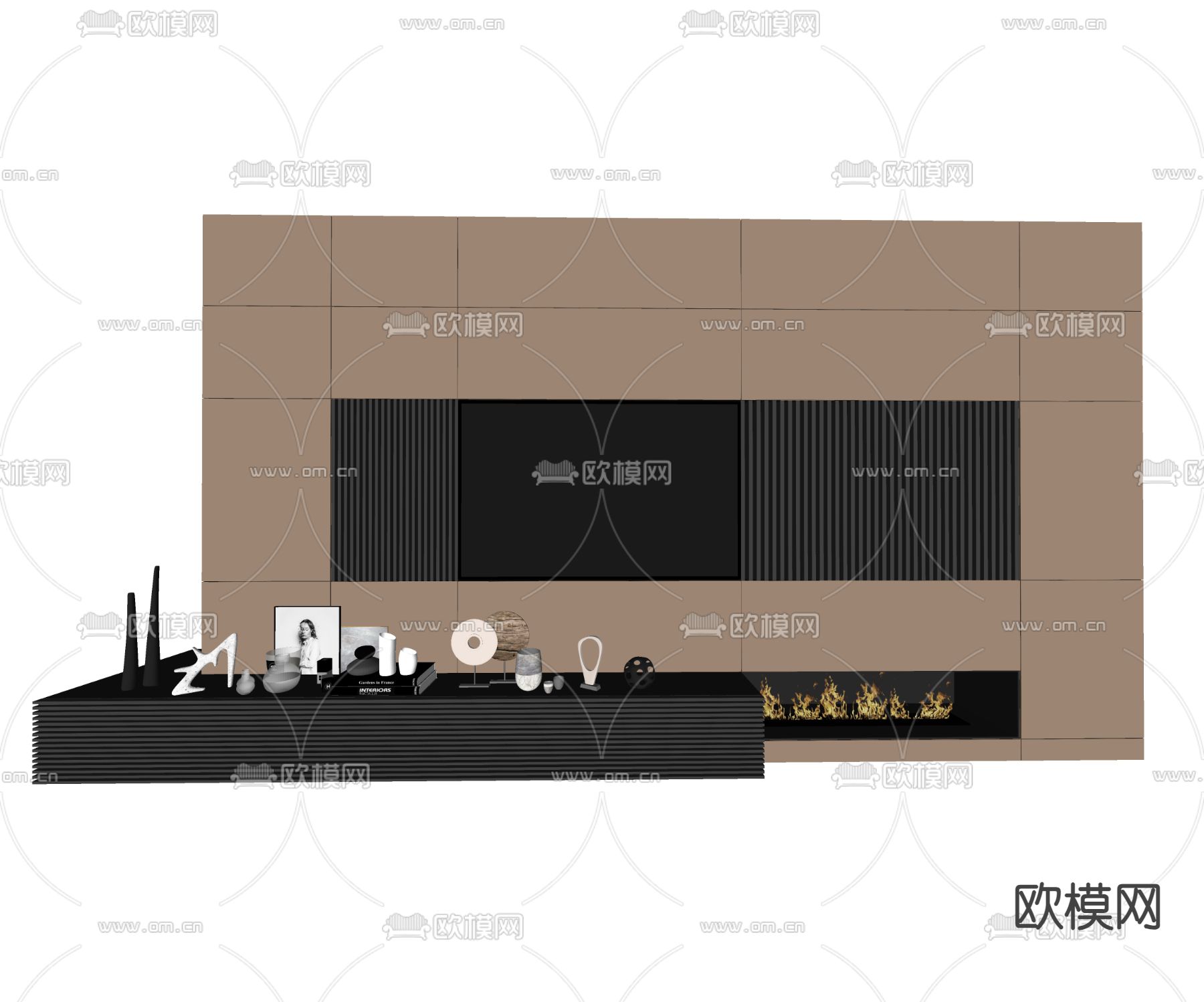 轻奢背景墙 电视背景su模型下载（渲染图1）