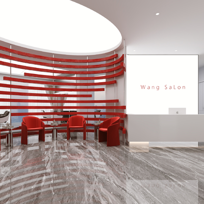  美发店大厅 接待区su模型 