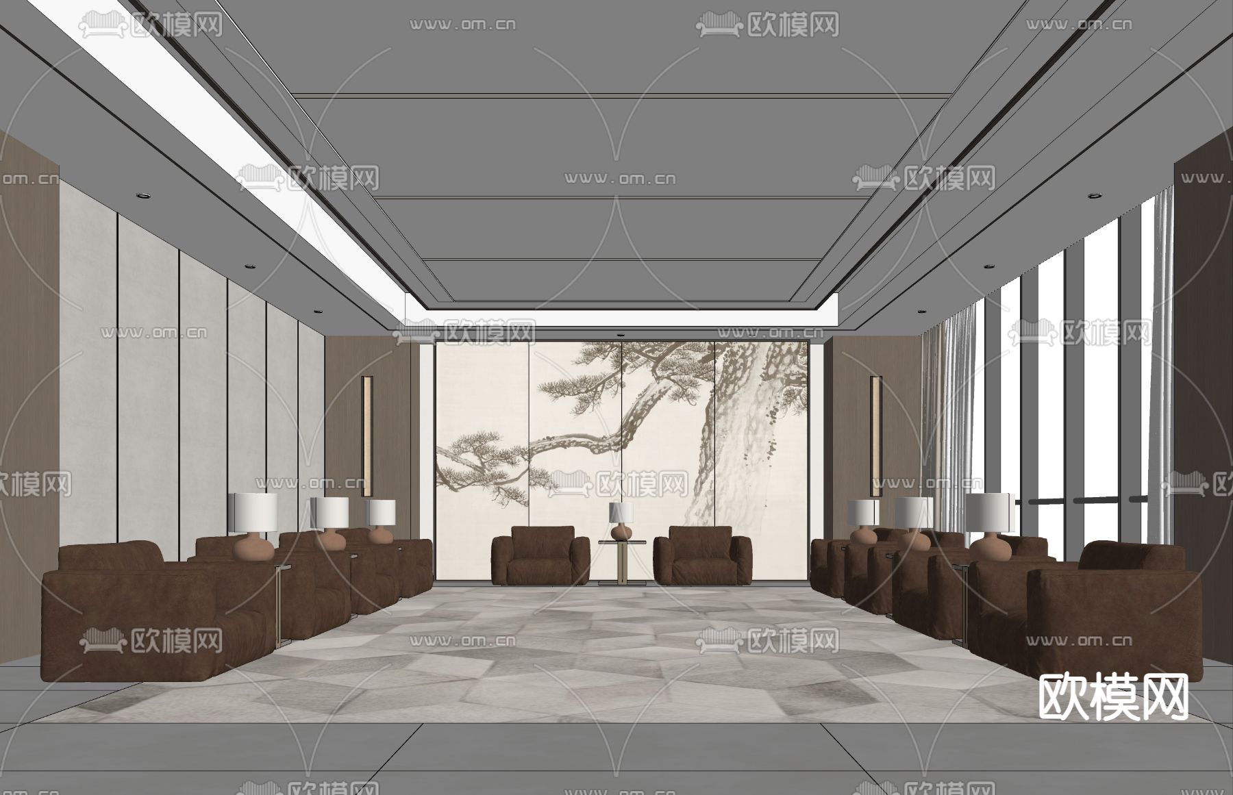 现代接待室 贵宾接待室su模型下载（渲染图1）