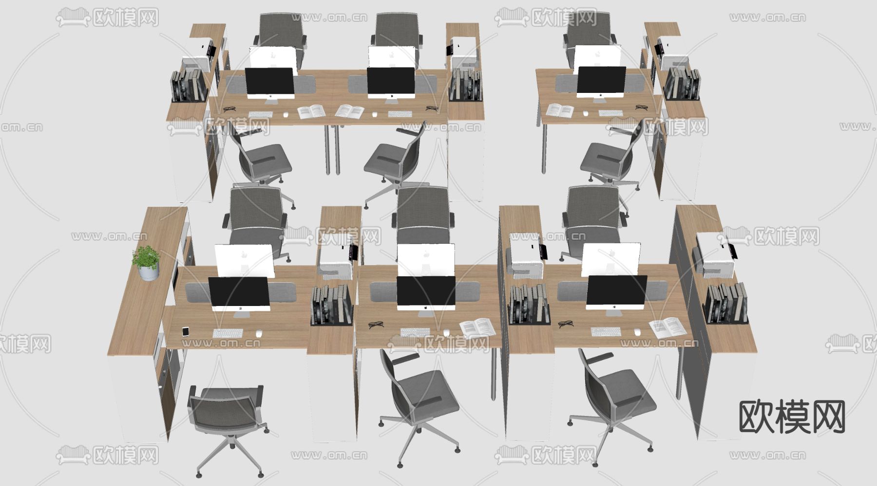 卡位办公桌椅 工位桌椅 员工办公桌椅su模型下载（渲染图2）