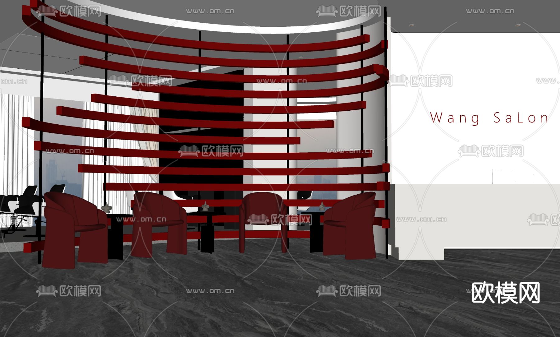 美发店大厅 接待区su模型下载（渲染图1）