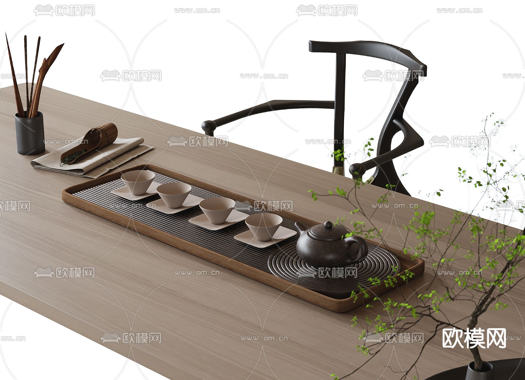 新中式茶具 茶杯 茶壶 茶盘3d模型下载