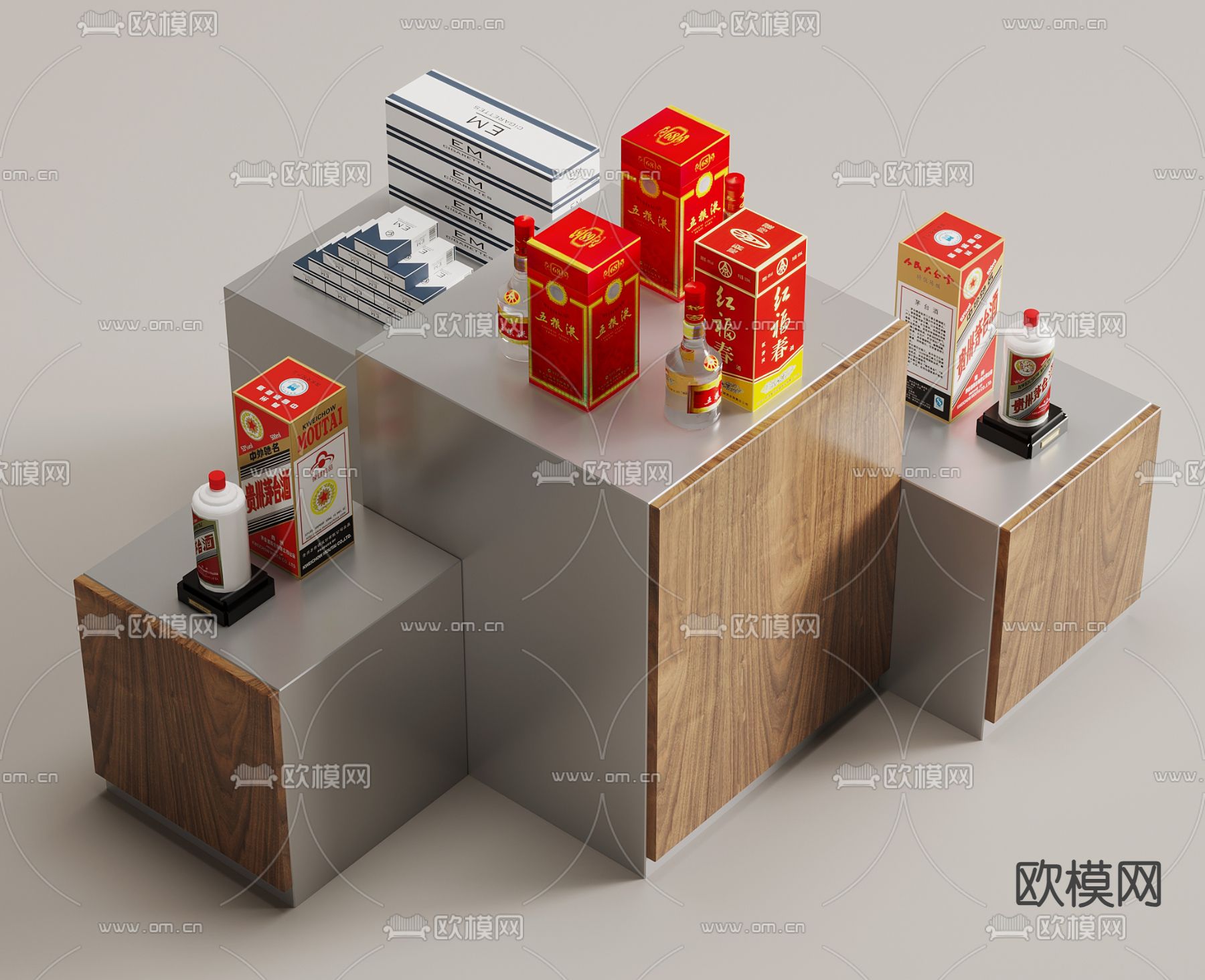 现代烟酒展示台3d模型下载