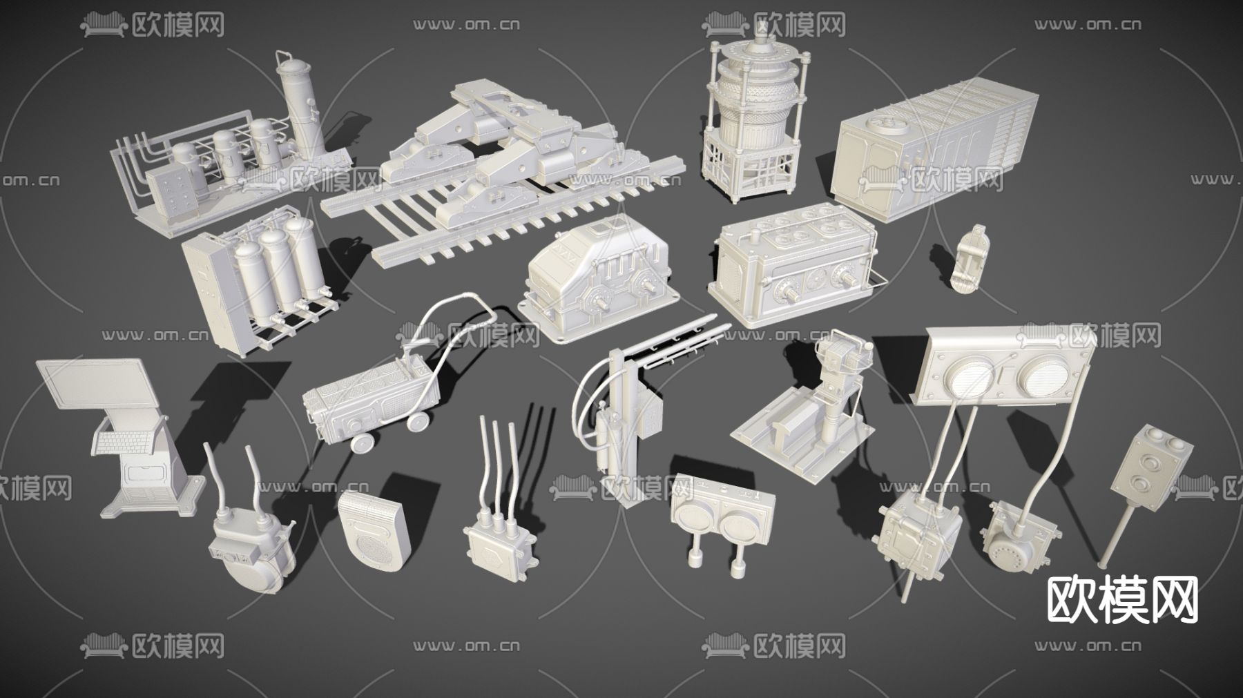 机械工厂设备 发动机 发电机 厂区设备 电缆su模型下载（渲染图2）